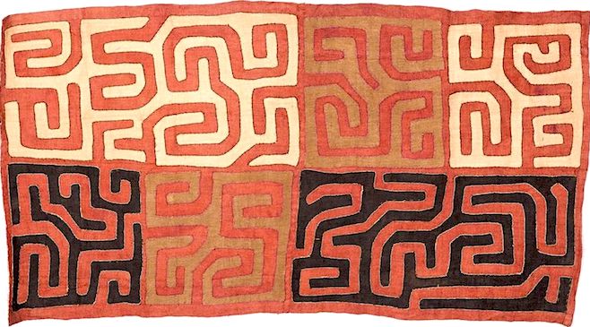 Kuba applique cloth, red, black and ochre dyes