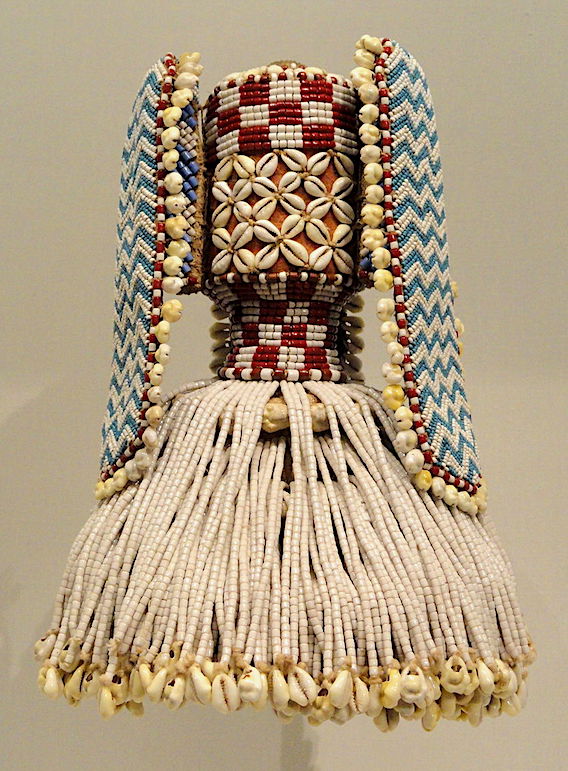 Hat (Kalyeem), early 1900s, DRC-Kuba, raffia, glassbeads, cowrieshells, cloth-Cleveland Museum of Art