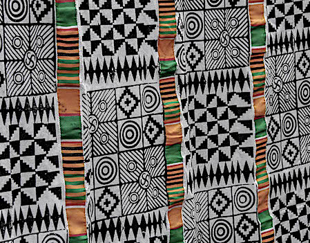 Adinkra with Kente strips sewn creating stripes
