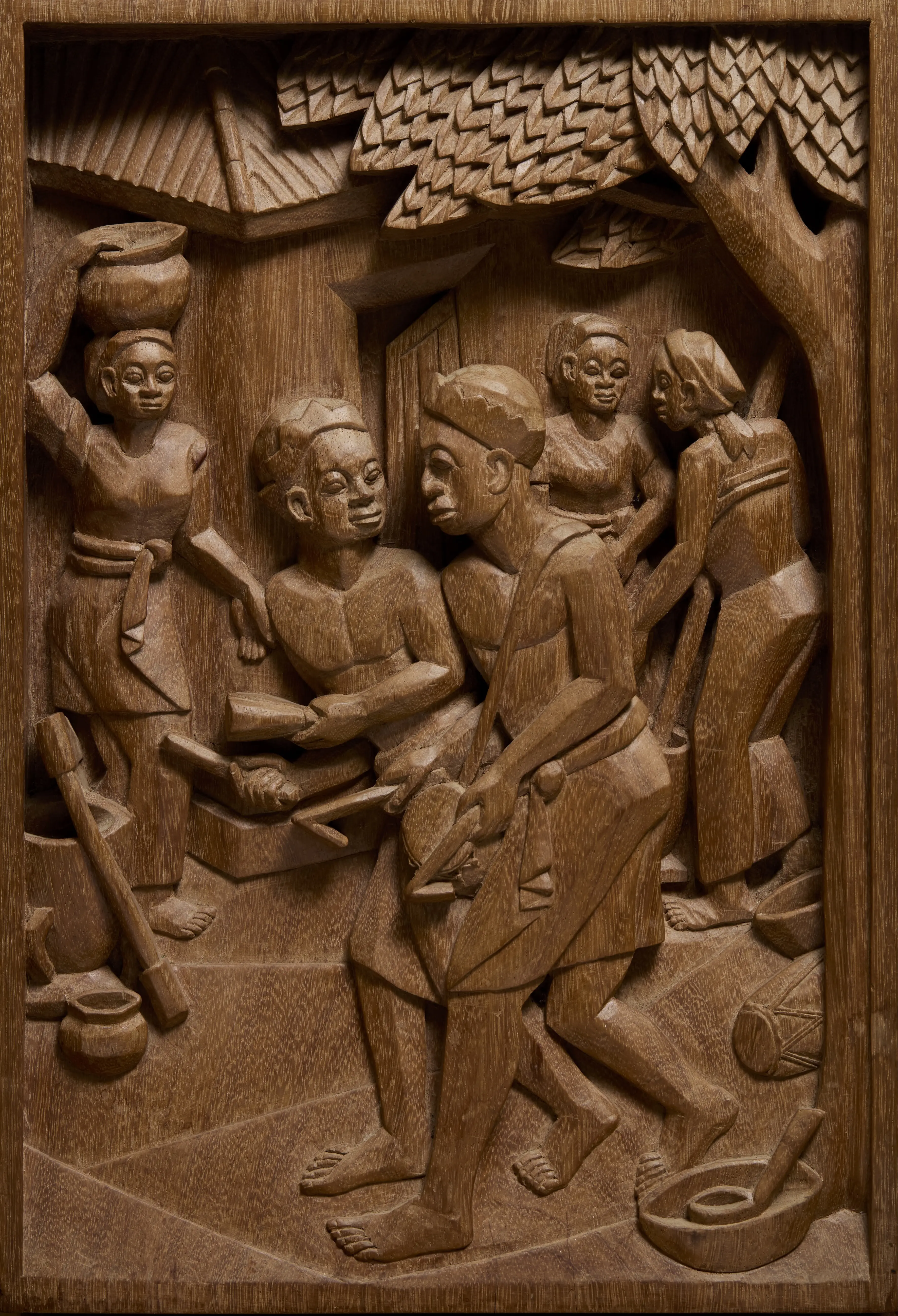 Kofi Antubam, wood-relief, 'Akan Musicians'