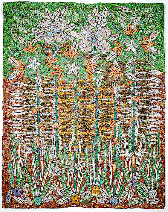 Sanaa Gateja, 'Seeds-of-joy', 2022, Paper beads on barkcloth