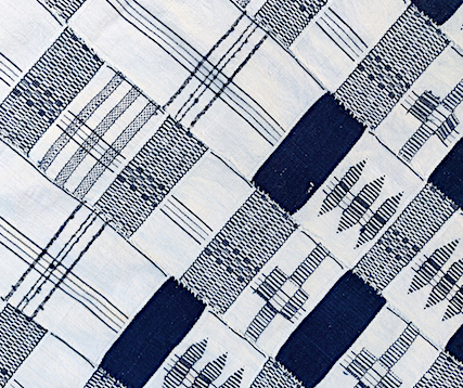 White/blue Kente fabric/ silver glitters kente cloth/ KF383B– Tess