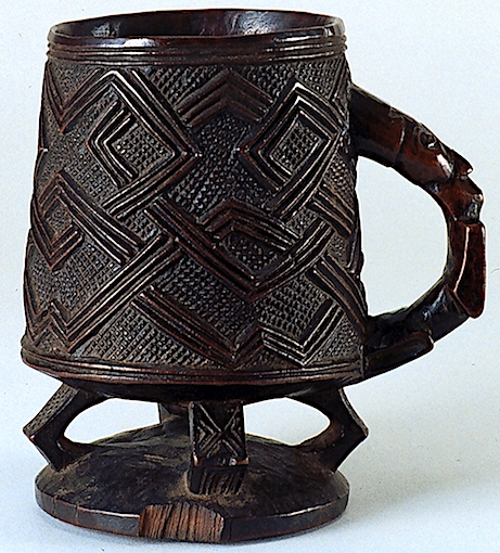 Chalice featuring complex, interlocking design resembling Kuba cloth patterning