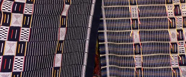 black and white kente with colorful threads