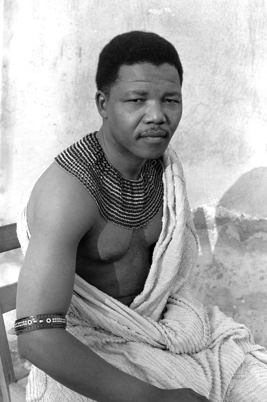 Nelson Mandela wearing a Xhosa beaded collar, 1962, when he arrived at South Africa's Supreme Court