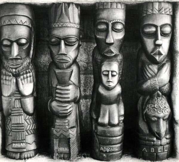 Wooden carvings of Old Testament figures, Serima Mission
