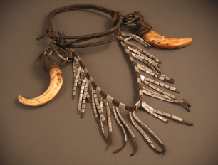 Tribal necklace, tusk, shell, leather, African Heritage Gall, Rome
