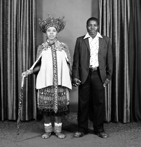 Western Husband and Wife attired in Zulu traditional dress - Moodley