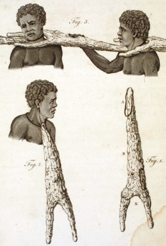 Wooden coffles used on slaves